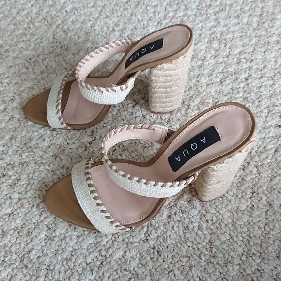 AQUA Almond Toe Woven block Heel Sandals size 36.5 - Picture 4 of 15